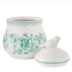 💜 New Pioneer Woman Agatha Green and White Serveware Sugar Bowl With Lid